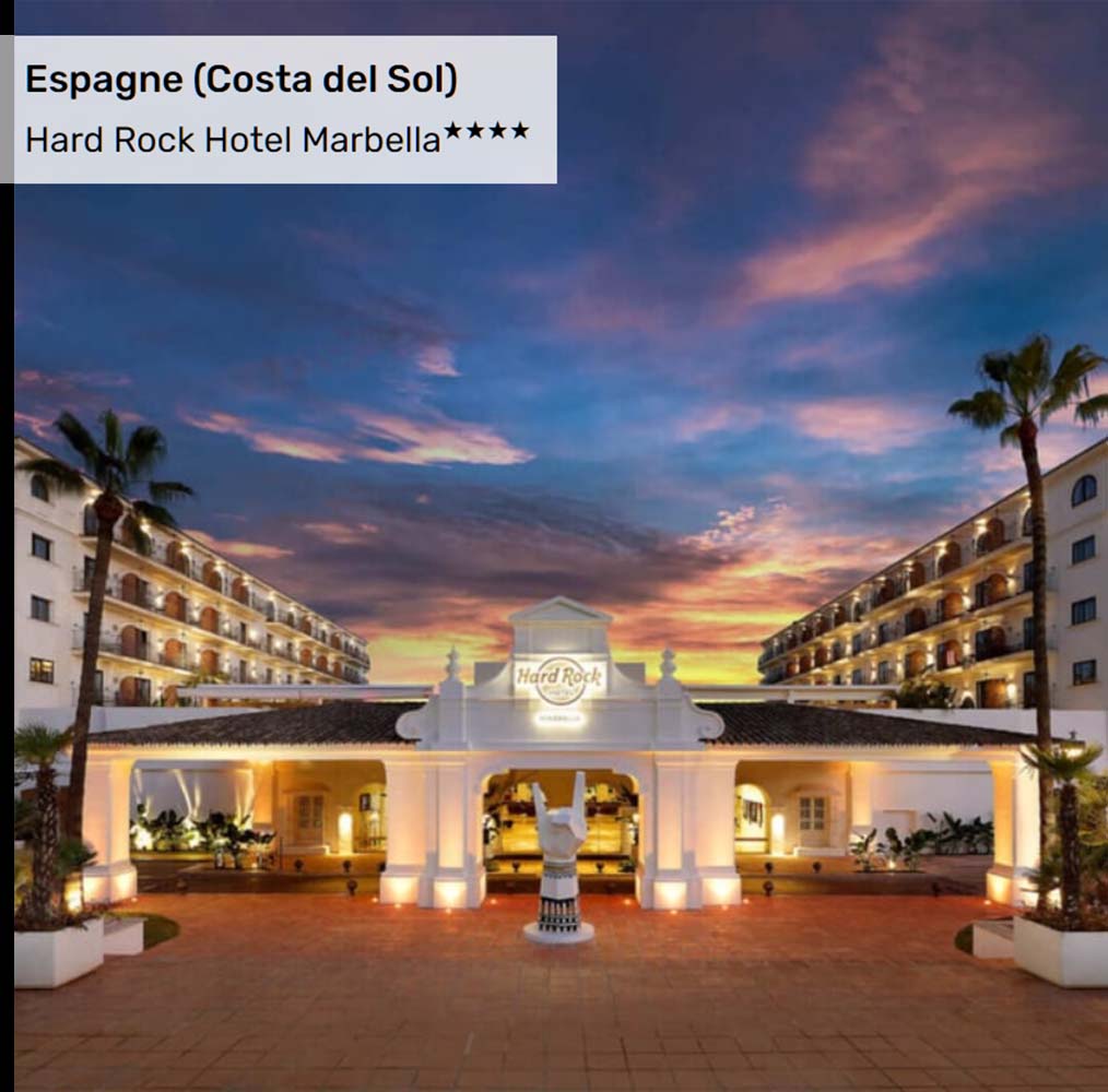 Offre Spéciale en Espagne : Hard Rock Hotel Marbella★★★★ Offre Spéciale en Espagne : Hard Rock Hotel Marbella★★★★